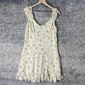 Free People Dress Womens Medium Ivory‎ Lemon Citrus Print Ruffle Tie Back Mini